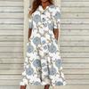 Women's Summer Casual Fashion Floral Printed Short Sleeve Button Pocket Dress