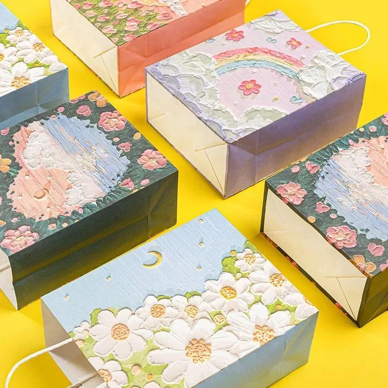 1-50 шт. Подарочный пакет, креативная масляная живопись, портативный подарочный пакет, праздничные подарки, подарочный пакет из крафт-бумаги, новогодний подарочный пакет для студентов