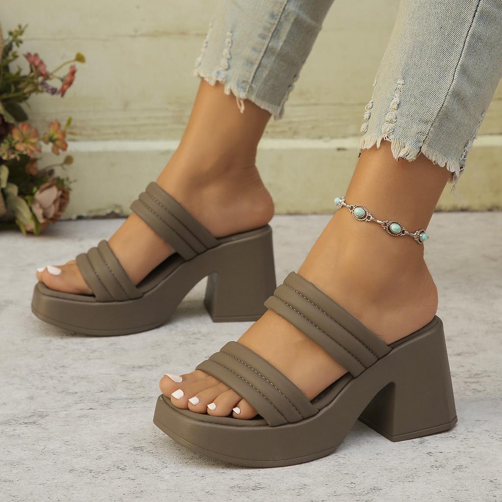 Модные женские тапочки Летние туфли с квадратным носком на толстом высоком каблуке Женская обувь Повседневные босоножки на толстой подошве Удобные тапочки Тапочки на высоком каблуке