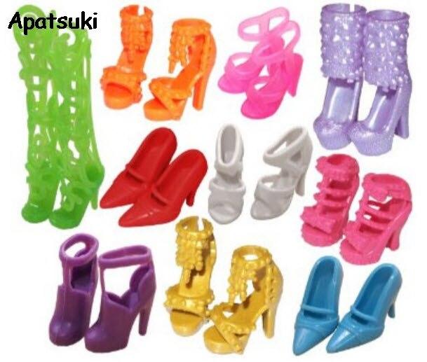 10 Pairs Doll Shoes For Barbie Doll Mix Style High Heels Sandals Boots Colorful Assorted Shoes Accessories Baby Xmas DIY Toys