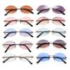 Frameless Rimless Tinted Eyewear Vintage Sunglasses Oval Sunglasses Diamond Cutting Lens Shades