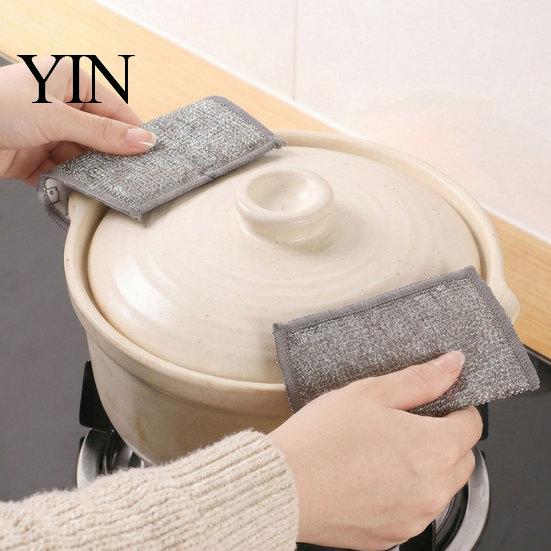 Stubborn Stain Kitchen Scrubber 5Pcs Cleaning Rags, Double-Sided Cartoon Cotton Gauze Steel Wire Non-Scratch Scrub Cloth for Oil Stains, Dish Clothes