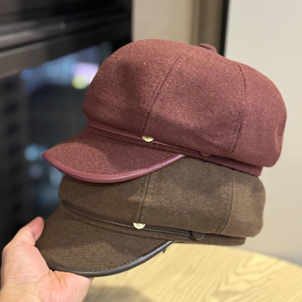 Новая металлическая этикетка Британская восьмиугольная шляпа для женщин на осень и зиму Все сочетается Повседневная, подчеркивающая маленькое лицо Шляпа газетчика, художника, берет с утиным козырьком