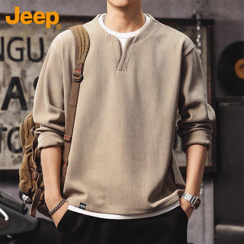 Jeep Мужская футболка-henley с вафельной текстурой, с длинным рукавом