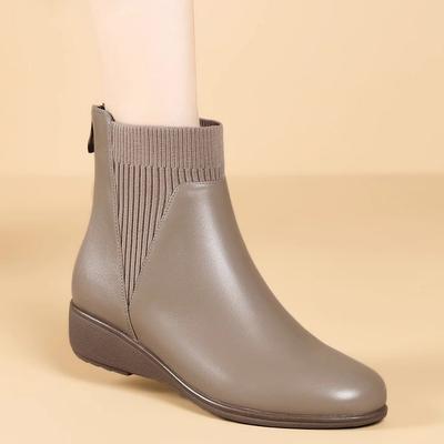 Ботинки на танкетке, детские осенне-зимние удобные ботинки челси с круглым носком, флисовые женские ботинки, короткие ботинки на платформе