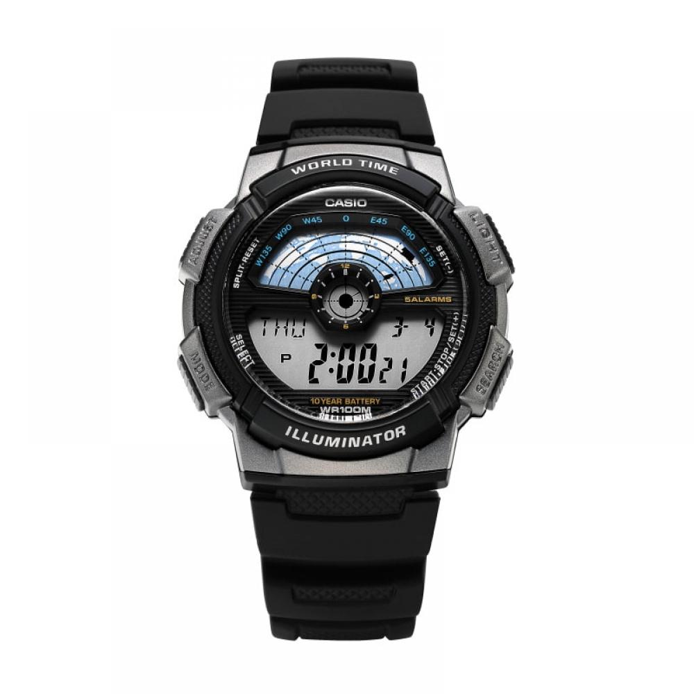 Casio Ae 1100w 1avSdf  Ae 1100w 1av  Цифровые Спортивные Солдат Мировое Время Мужские Уретановые Часы