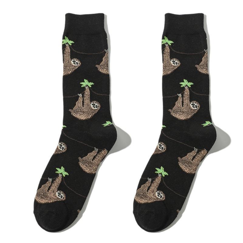 1 Pair Unisex Socks Cartoon Cute Sloth Print Breathable Middle Tube Socks Suit In All Seasons For Daily