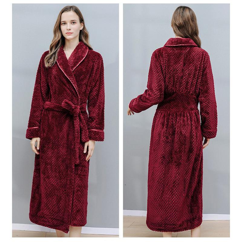 Thickened Extended Bathrobe Coral Velvet Pajamas Nightgown Night-robe for Couple Men Women Homewear