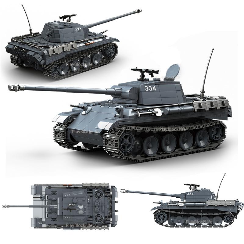 WW2 Military Model Panther Tank Desktop Decoration Collection Ornaments Building Blocks Toys Christmas