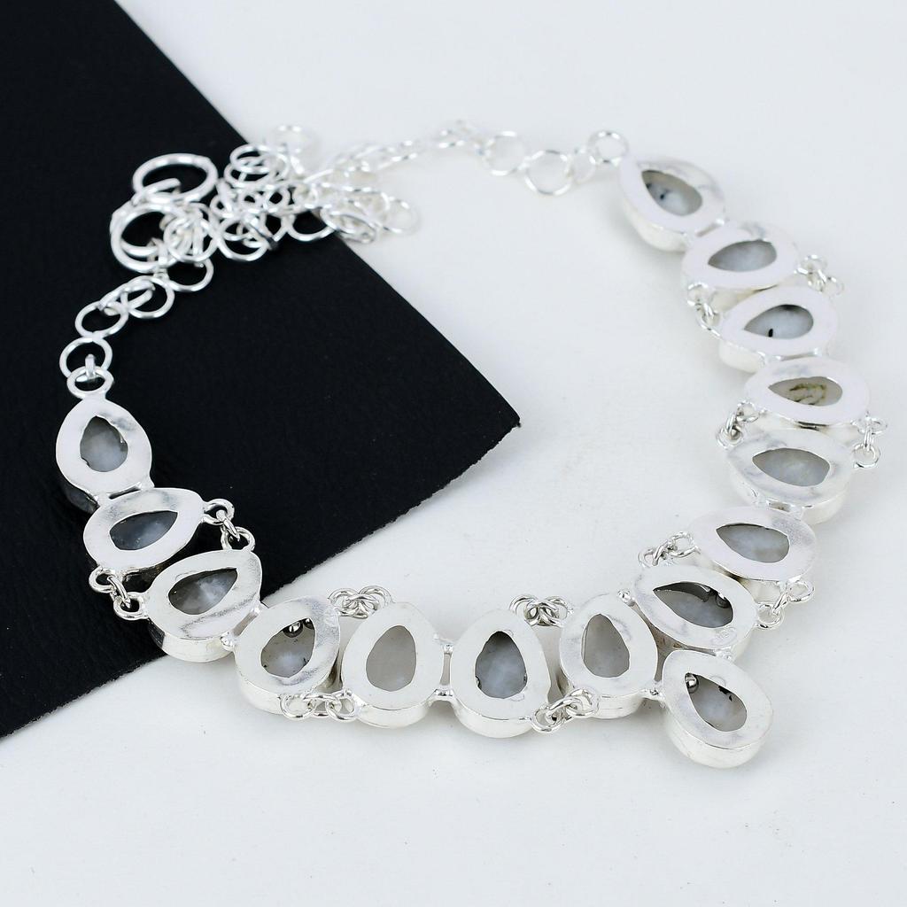 Натуральный радужный лунный камень драгоценный камень ручной работы из стерлингового серебра 925 пробы гальванопластика ожерелье, радужный лунный камень серебро для жены унисекс ожерелье подарки