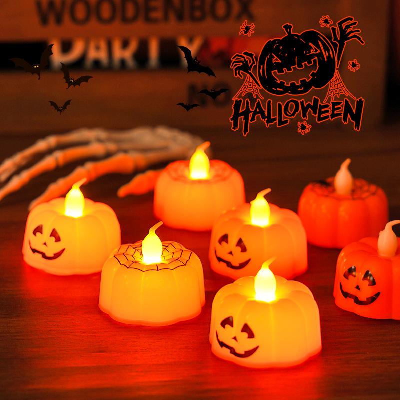 Halloween Mini Pumpkin Lantern Led Electronic Candle Light Prop Glowing Skull Figurine