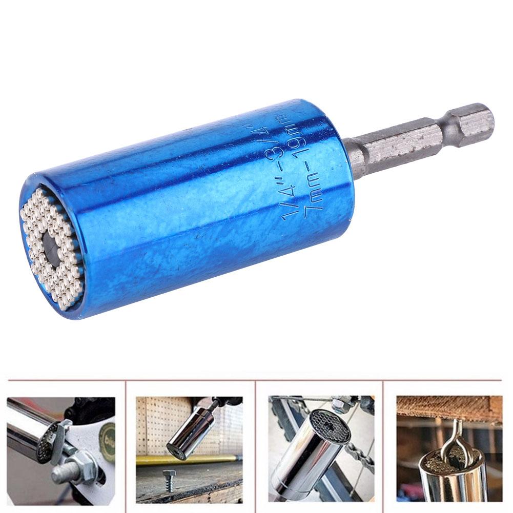 7 19mm Universal Socket Wrench Set with 3 8 inch Power Drill AdapterBlue