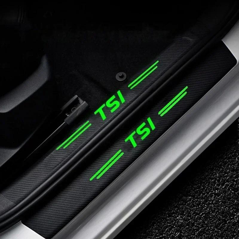 RSQ1 Valve Stems Caps Luminous Auto Door Sill Protect Decals Anti Scratching, For Volkswagen VW TSI Logo Car Threshold Strip Welcome