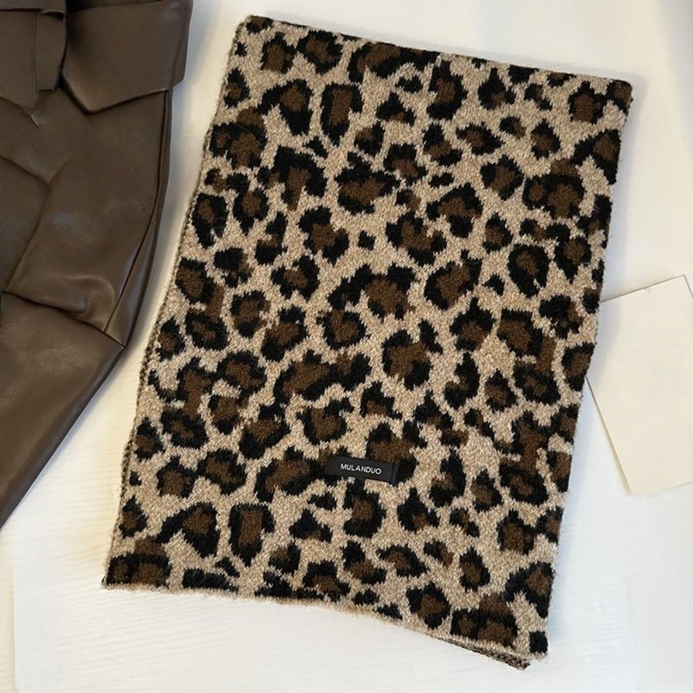 Lightweight Imitation Wool Scarf Korean Style Winter Shawl Fashion Leopard Print Scarf  Gift