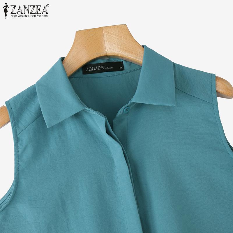 ZANZEA Женские классические летние повседневные топы-безрукавки с воротником