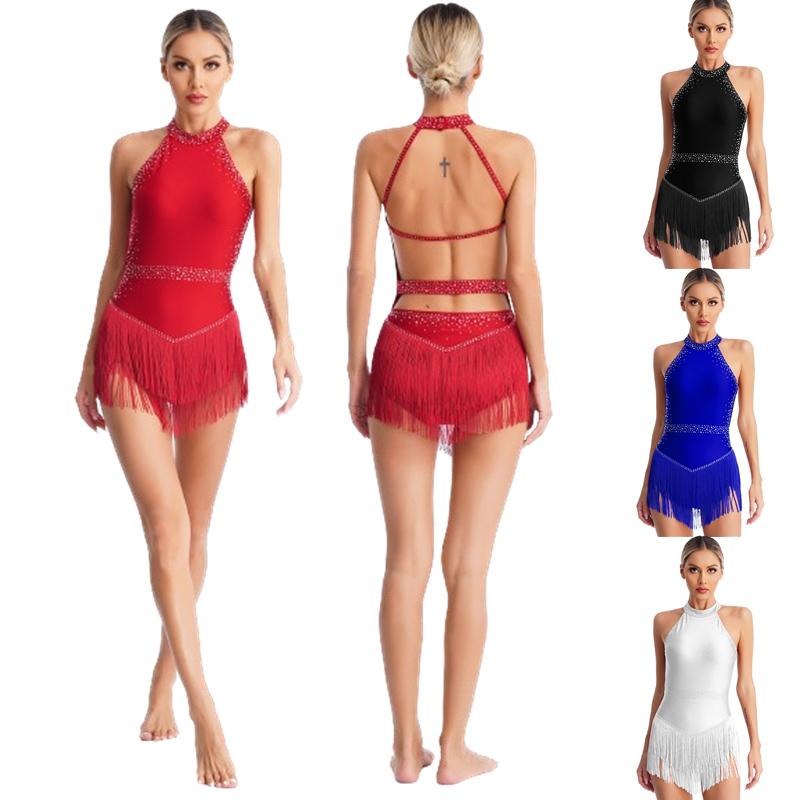 Женское трико с бахромой, платье с блестящими стразами и кисточками, костюмы для латинских танцев, сценический костюм для соревнований по балету