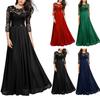Bridesmaid Dress for Women Lace Patchwork Formal Gowns Crew Neck Chiffon Long Dress Wedding Guest Dress