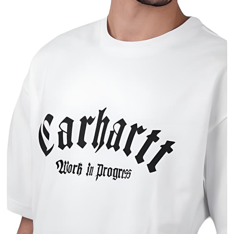 Carhartt WIP Мужская футболка с принтом букв, круглым вырезом, приталенного кроя, прямого силуэта, с короткими рукавами, Белый I032875-00A-XX