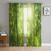 Bamboo Watercolor Painting Tulle Curtains For Living Room Bedroom Voile Curtain Home Decoration Sheer Balcony Door Curtain