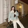 Korean Premium Light Blue Lapel Short Lamb Jacket Women Winter Shearling Coat Top