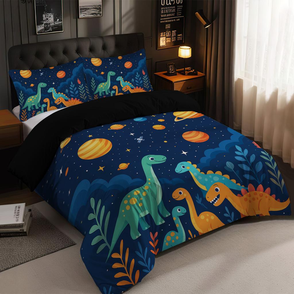 3Pcs Cartoon Dinosaur Pattern Printed Bedding Set, 1*Quilt Cover+2*Pillowcase, Suitable For King Bed, Single Bed For All Seasons