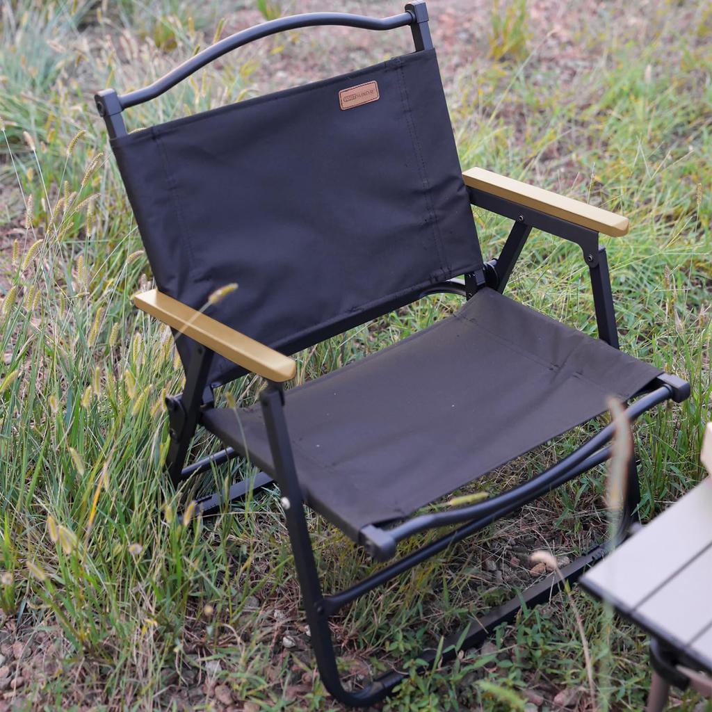 Белый песчаный складной стул для кемпинга, переносной стул, пляжный стул, деревянный подлокотник, металлический каркас, стул для путешествий, кемпинга, пикника (черный)