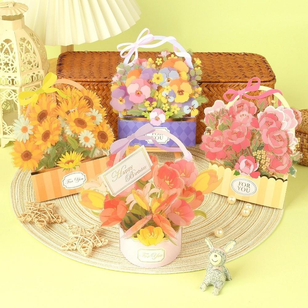 Simple Pop Up Flower Basket Card Flower Basket 3D Card Blessings Thank You Card  Mothers Day