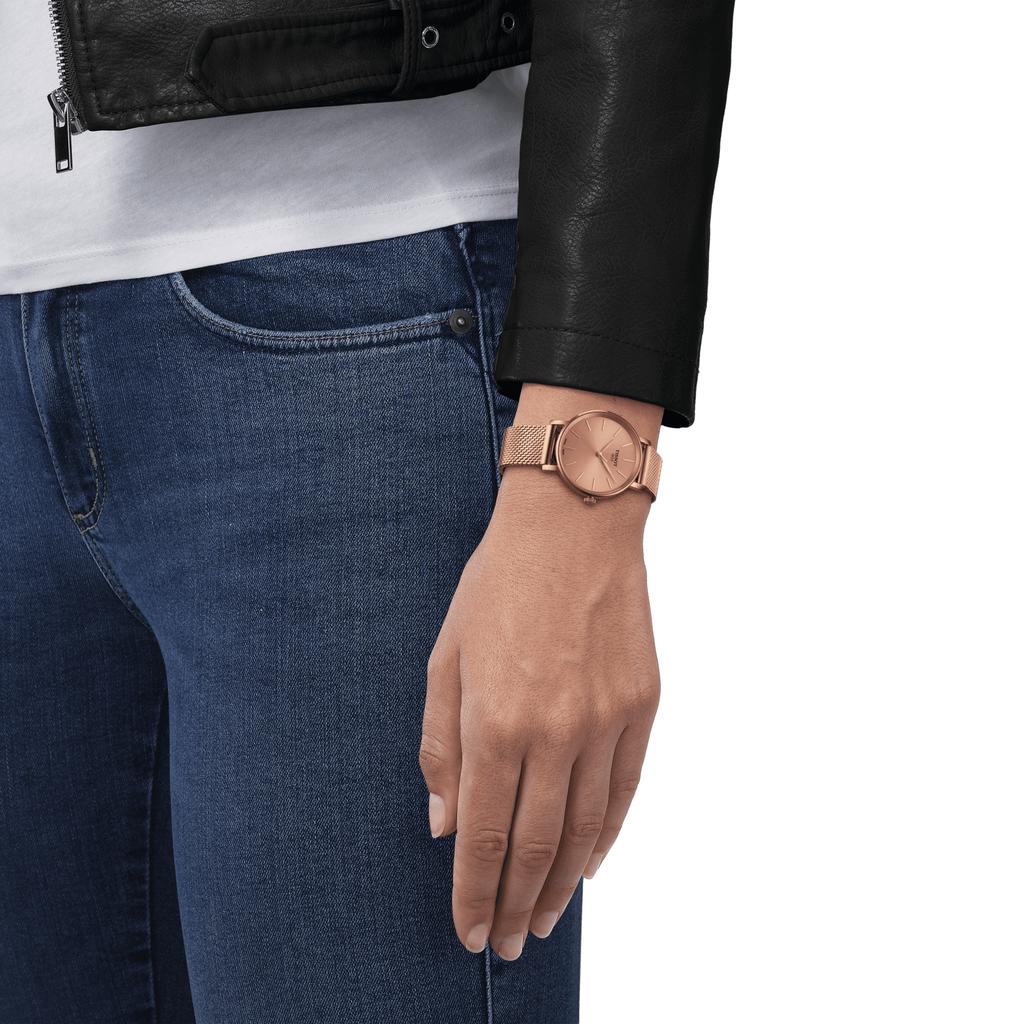 Tissot Мужские модные часы из нержавеющей стали с розовым циферблатом T143.210.33.331.00