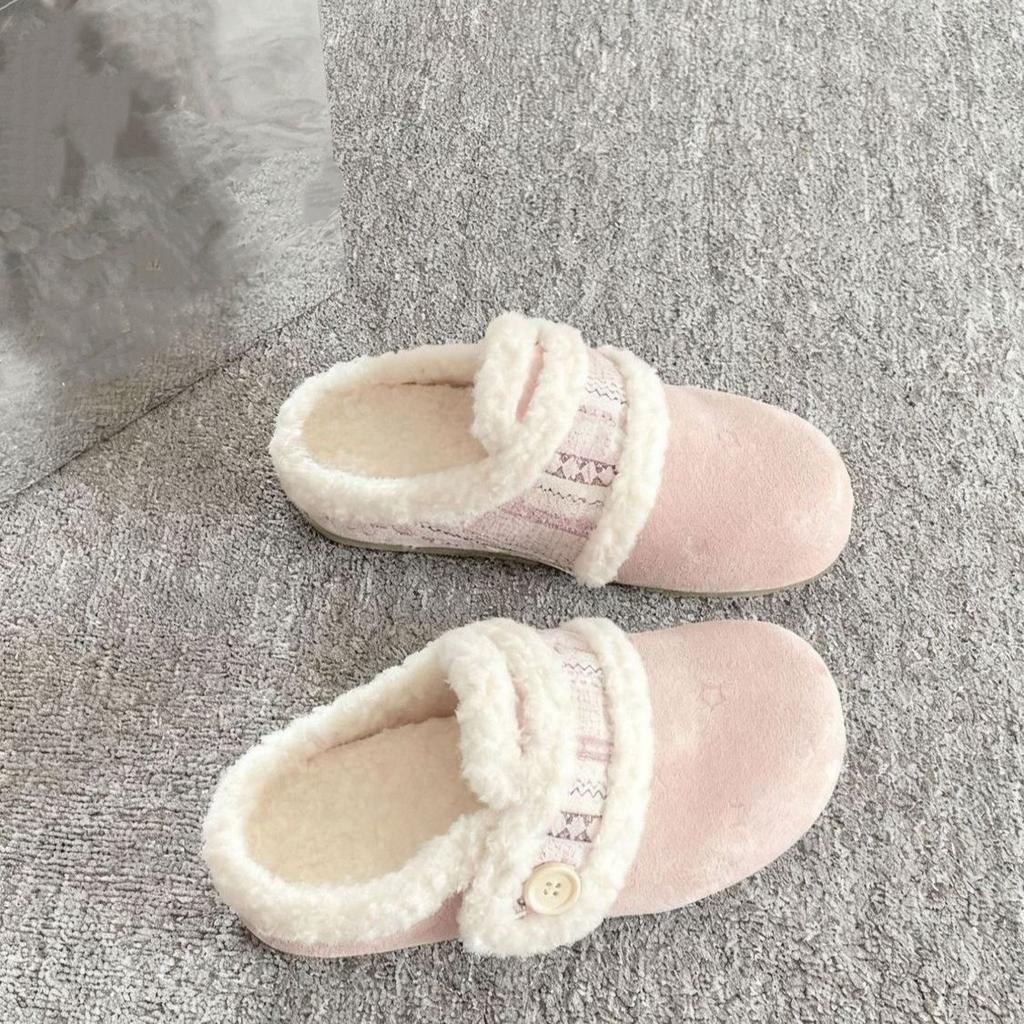 Autumn and winter new velvet warm bag head fluffy drag women retro one-pedal versatile low-top cotton slippers