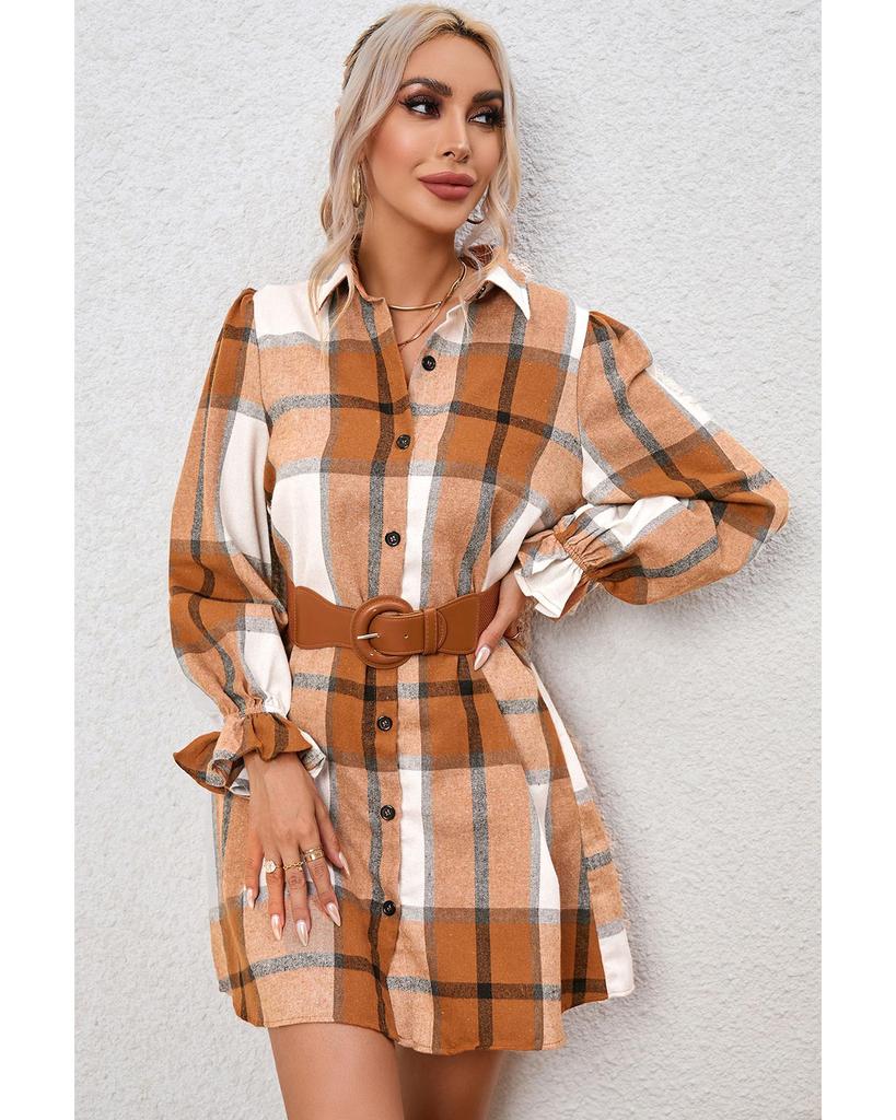 Azura Exchange Платье-рубашка цвета хаки с оборками на рукавах