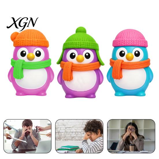 Penguin Stress Relief Toy Cartoon Knitted Hat Scarf Squeeze Sensory Ball Anti-anxiety Soft Animal Desk Kids