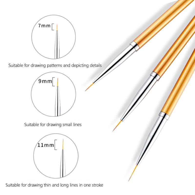 3 шт. Кисти для дизайна ногтей, лайнер, французская полоска, 3D кончики, линии, полоски, ручка для рисования своими руками, кисти для УФ-геля, кисти для рисования, маникюр, наборы инструментов для ногтей