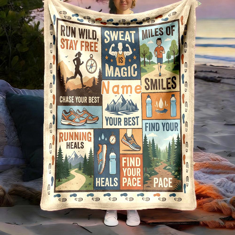 Customize Your Name Outdoor Blanket Running Adventure Magic Smile Comfort Soft Lightweight Allseason Multipurpose Blanket For Travel Camping Picnic