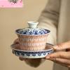 Китайская керамическая гайвань ручной работы, сине-белая фарфоровая чайная чашка, расписанная вручную, чаша для чая с изображением Будды, красивая заварочная посуда для чая