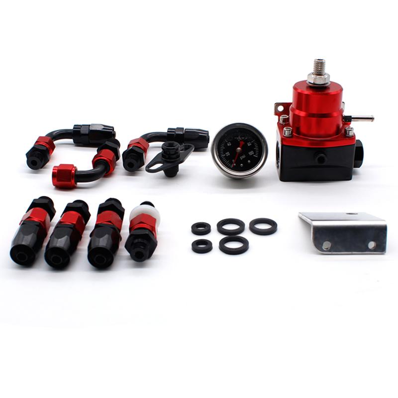 DEFT Universal Adjustable Fuel Pressure Regulator Oil 100psi Gauge AN 6 Fitting EFI Fuel Pressure Regulator End-Black Blue