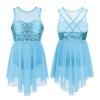 Kids Girls Lyrical Modern Contemporary Dance Costume Sequins Leotard Dance Dress