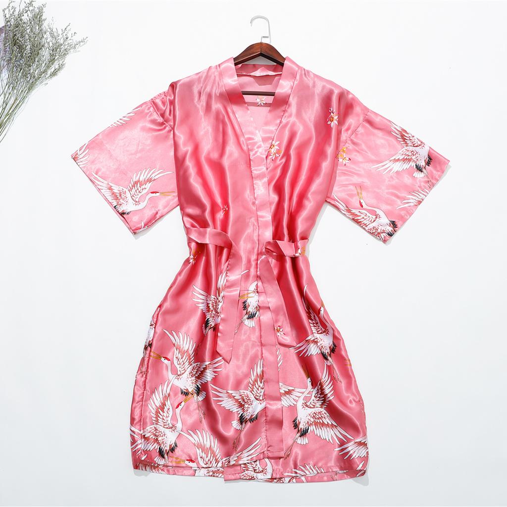 Sleeping Robe Cranes Printed Imitation Silk Single Robe Wedding Bridesmaid Morning Robe Home Increase Robe Fashion Temperament Elegant
