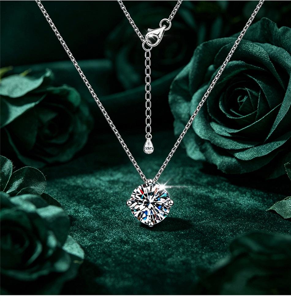 Колье на ключицу с муассанитом цвета D Super Sparkle, стерлинговое серебро S925, кулон на четырех зубцах, простой универсальный стиль.