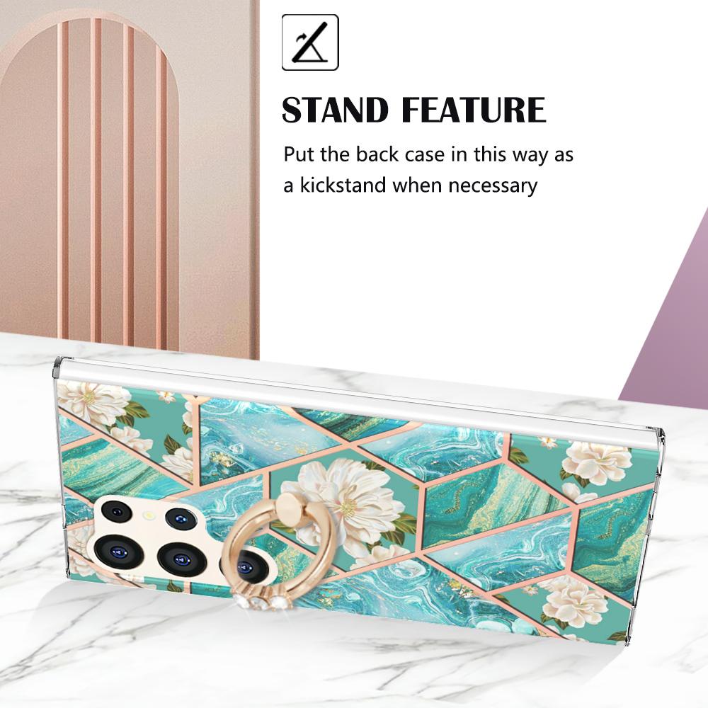 Ультратонкий чехол для телефона IMD с кольцом-держателем и золотистой окантовкой и мраморным цветком для Samsung Galaxy S20, S21, S22, S23, S24, A11, A13, A14, A23, A34, A54, A53, A73, A33...