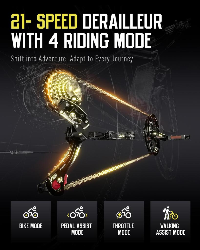 Электровелосипед FENGQS Q8 750 Вт Мотор 48 В 17,5 Ач Аккумулятор Шины 27,5*2,1" Максимальная скорость 50 км/ч Максимальный запас хода 85 км Механические дисковые тормоза