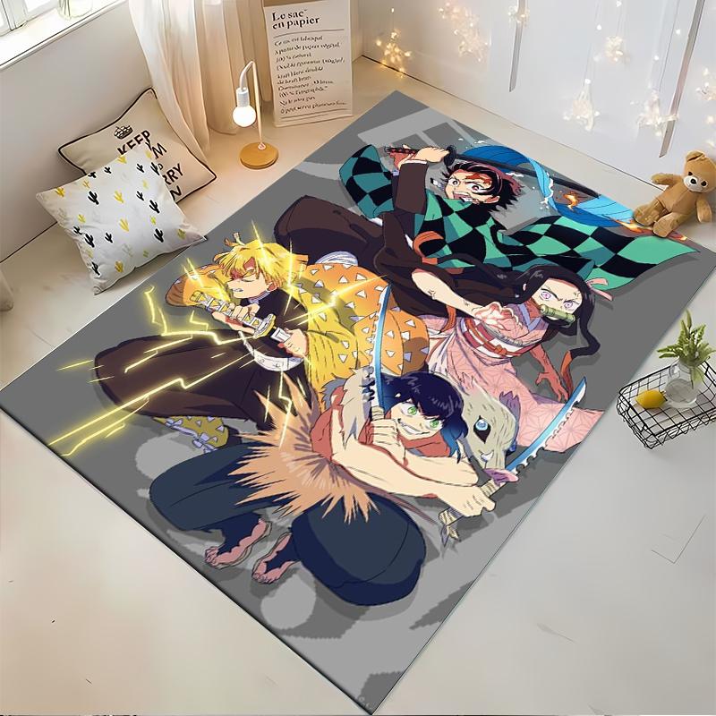 Demon Slayer Characters in Action Anime Rug Non-slip rug suitable for living room and bedroom sofas.