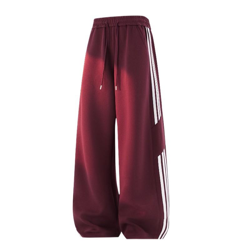 Mens Cotton Blend Casual Joggers With Triple Stripe Detail Loose Straight Fit Athletic Pants