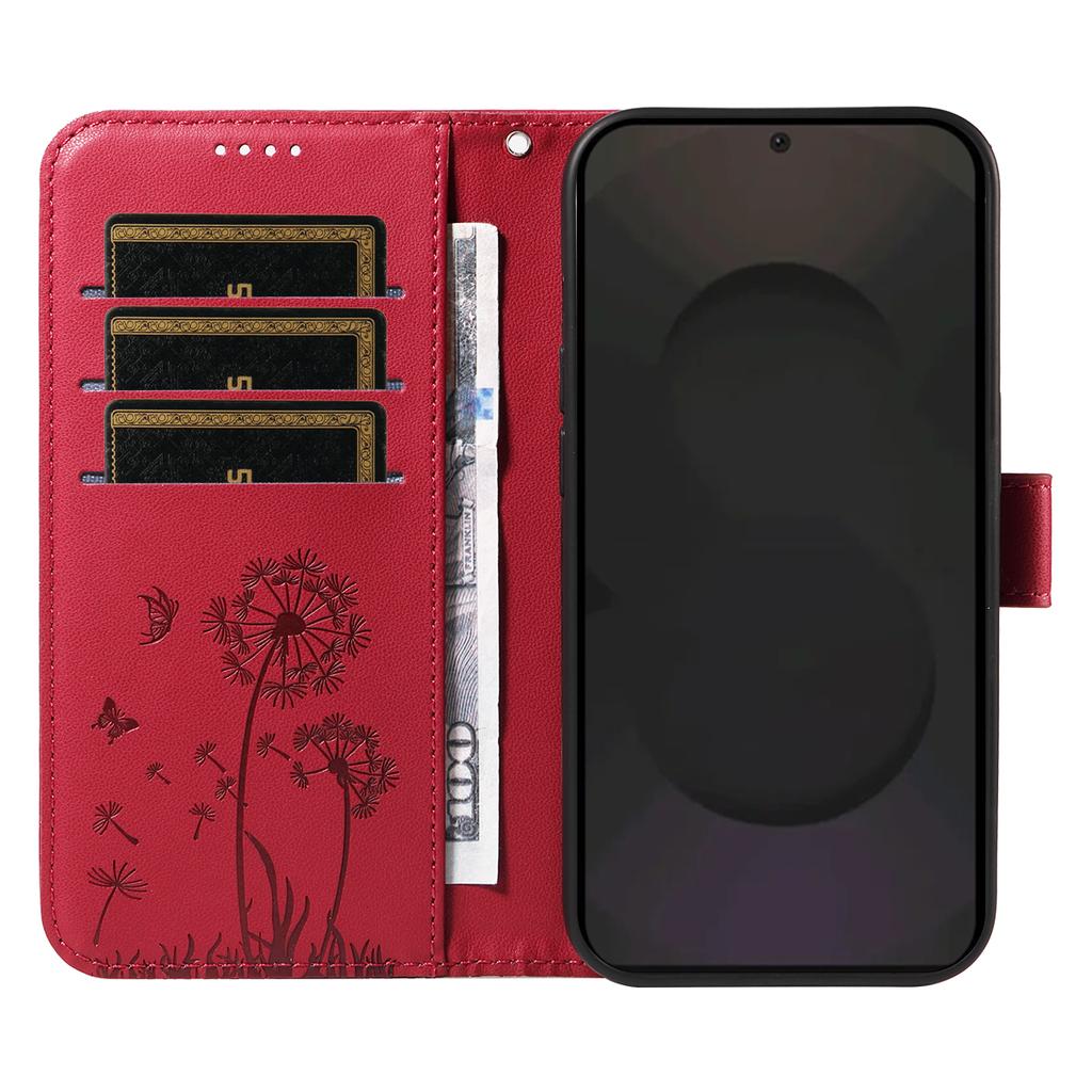 For Samsung Galaxy S25 FE Leather Wallet Case with Strap Dandelion Imprint Phone Stand Cover