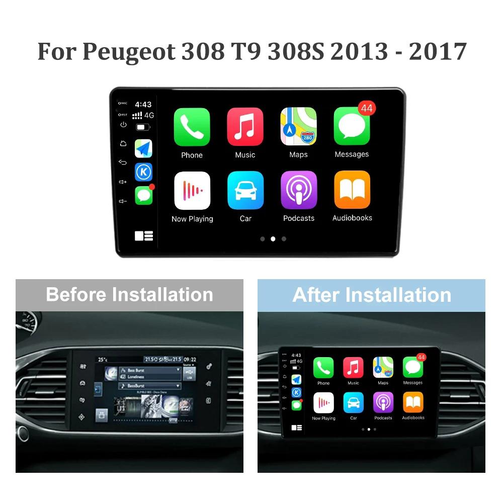 Автомобильное радио Android 13 для Peugeot 308 T9 308S Год 2013-2017 Carplay Навигация GPS Стерео Мультимедиа Авто Сенсорный Экран