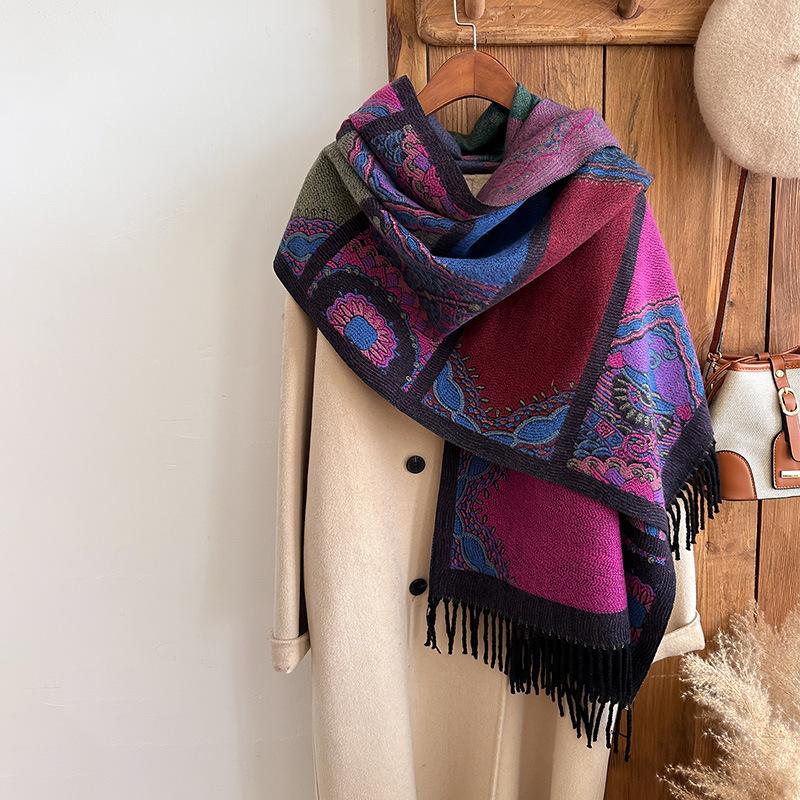 Ethnic Style, Color-Block Style, Fashion, Going Out, Warm Shawl, Cape, Scarf, Women