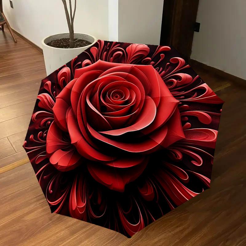 1PC Rose PetalsAutomatic Open/Close Umbrella with Windproof, 8-Rib Sturdy Canopy, Durable Ribs, Fashionable Design1286A