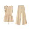Fashion Style 2024 Autumn New Women's Clothing with Belt Round Neck Sleeveless Waist-Controlled Top Pants 3897069