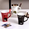 Ceramic Chocolate Fondue Mug Cheese Fondue Cups with Forks Personal Chocolate Melting Cup for Cheese Butter Snacks Tealight Candle Mini Simmer Gift