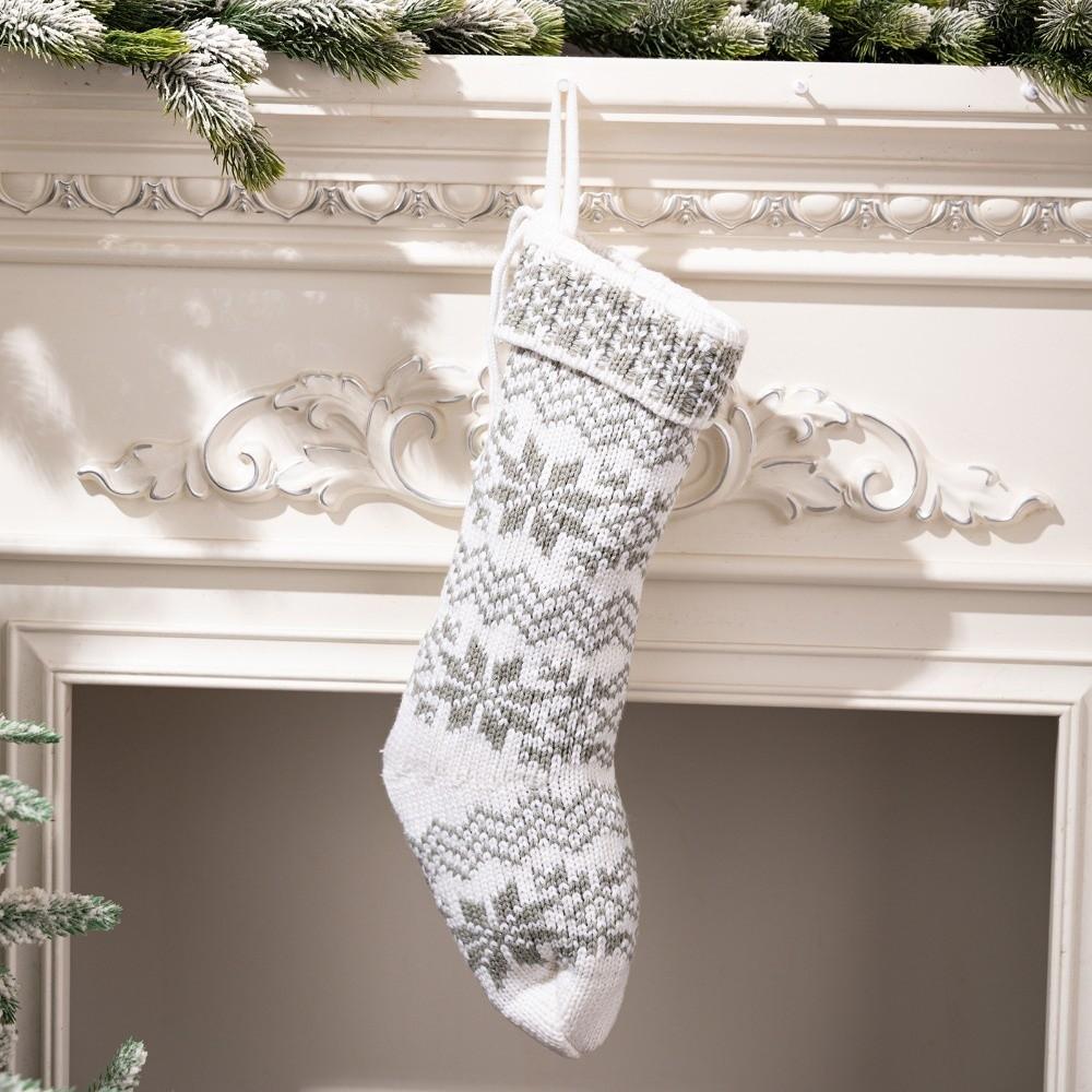 48CM Snowflake Knitted Christmas Socks Large Size Xmas Tree Ornaments Christmas Decor