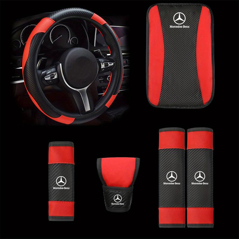 TXF4   6pcs/set Car Steering Wheel cover+Shoulder Pad+Armrest Pad Cushion For Mercedes Benz B/C/E/S A Class C200L GLC CLA Accessories